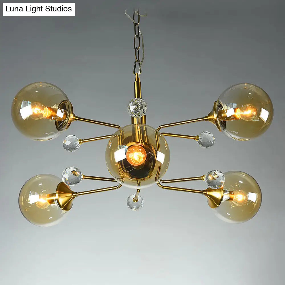 Brass Sputnik Ceiling Light: Postmodern Closed Glass Chandelier