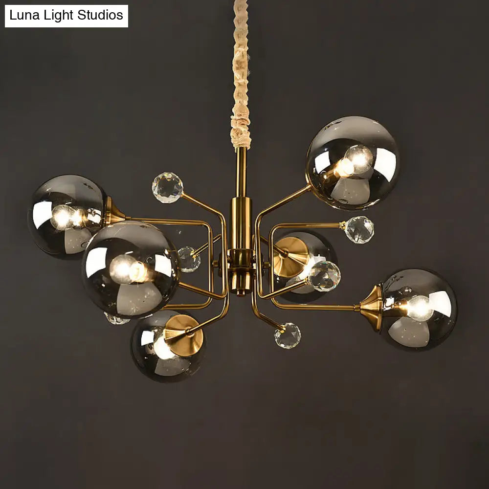 Brass Sputnik Ceiling Light: Postmodern Closed Glass Chandelier