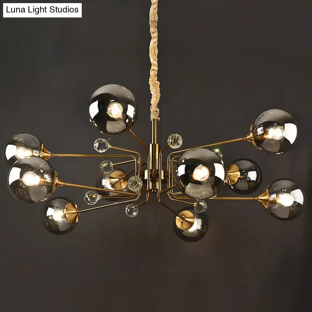 Brass Sputnik Ceiling Light: Postmodern Closed Glass Chandelier