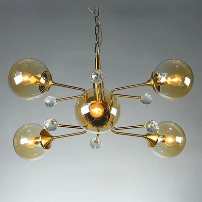 Brass Sputnik Ceiling Light: Postmodern Closed Glass Chandelier