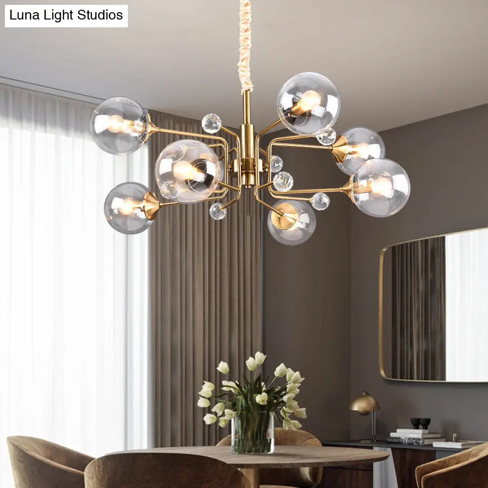 Brass Sputnik Ceiling Light: Postmodern Closed Glass Chandelier