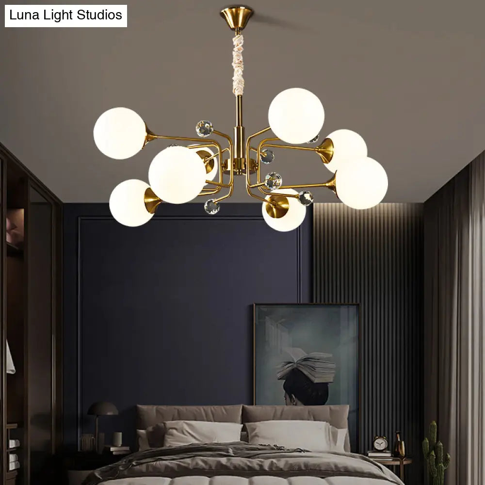 Brass Sputnik Ceiling Light: Postmodern Closed Glass Chandelier