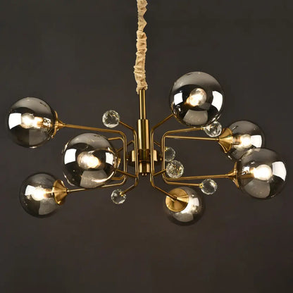 Brass Sputnik Ceiling Light: Postmodern Closed Glass Chandelier