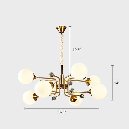 Brass Sputnik Ceiling Light: Postmodern Closed Glass Chandelier