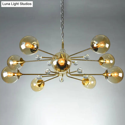 Brass Sputnik Ceiling Light: Postmodern Closed Glass Chandelier