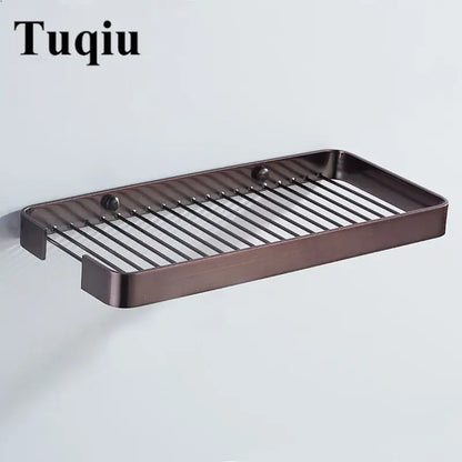 Tuqiu brass square bathroom shower rack with bronze finish and gold slatted metal shelf for elegant storage decorbites brass square