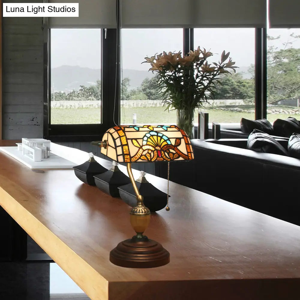 Brass Stained Glass Nightstand Light with Victorian/Mediterranean/Baroque Touch for Bedroom