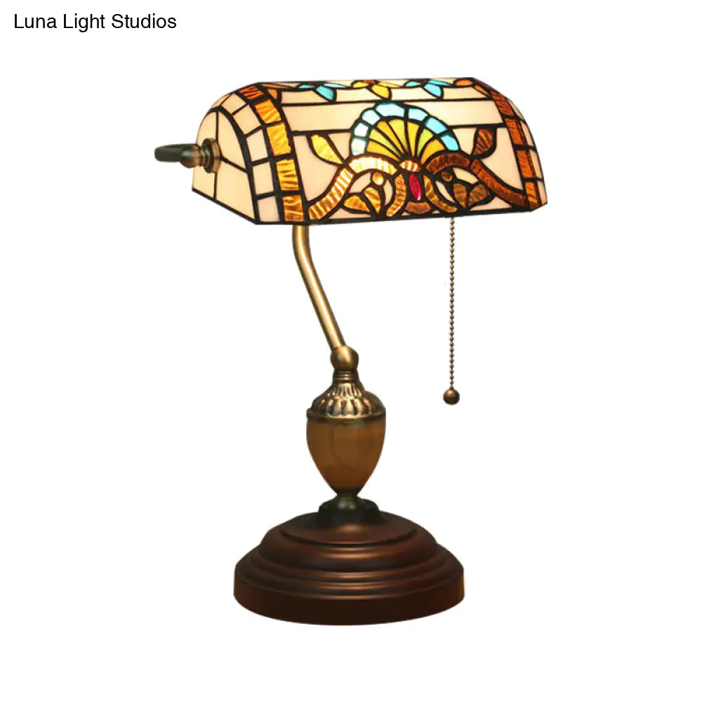 Brass Stained Glass Nightstand Light with Victorian/Mediterranean/Baroque Touch for Bedroom