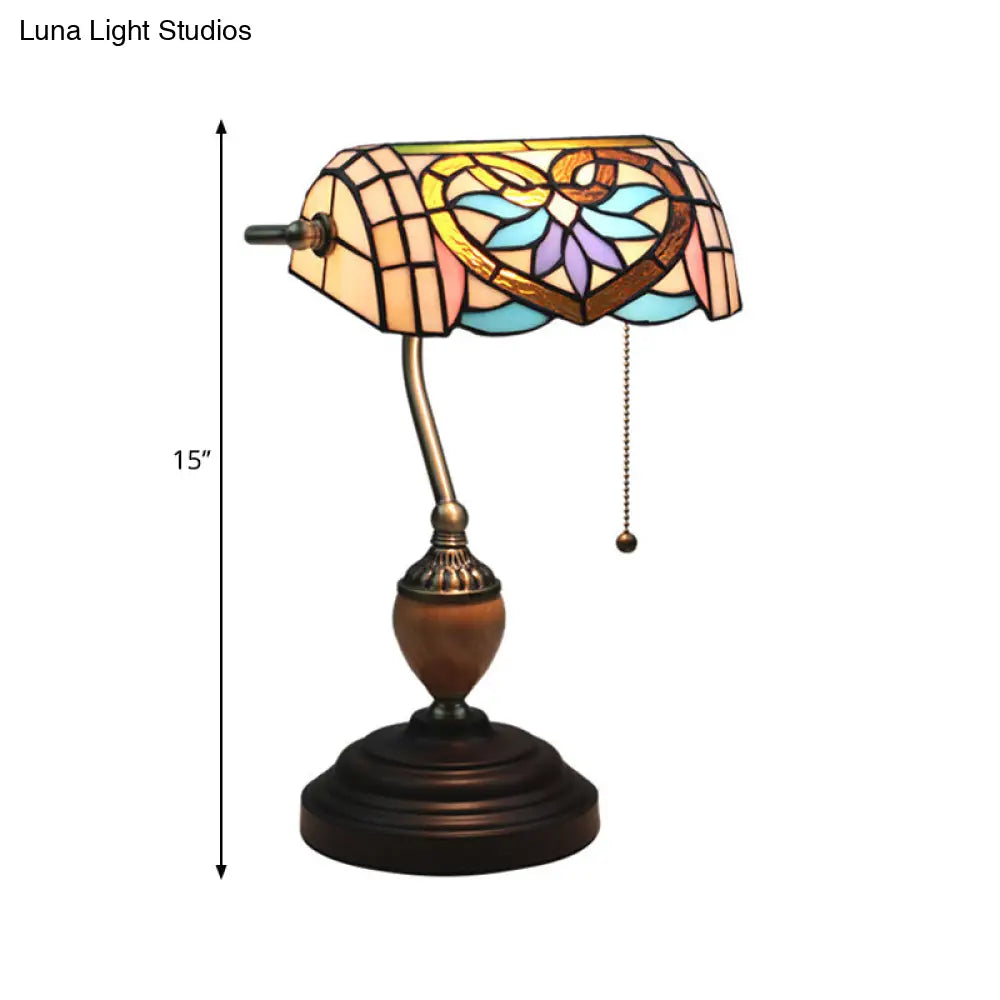 Brass Stained Glass Nightstand Light with Victorian/Mediterranean/Baroque Touch for Bedroom
