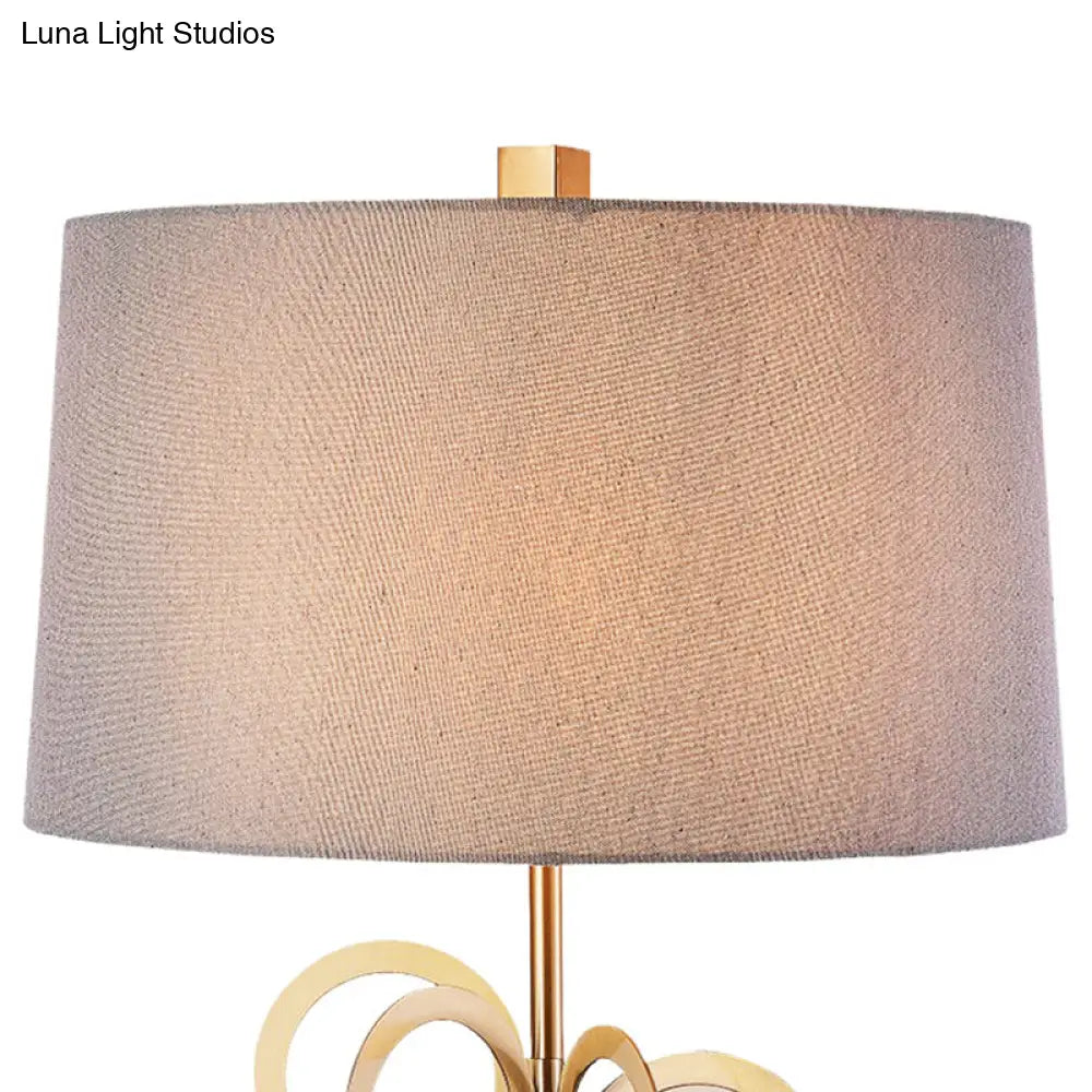 Brass Study Lamp with Round Tradition Metal Base, White Fabric Shade - 1 Bulb Task Lighting