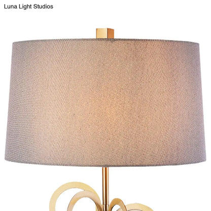 Brass Study Lamp with Round Tradition Metal Base, White Fabric Shade - 1 Bulb Task Lighting