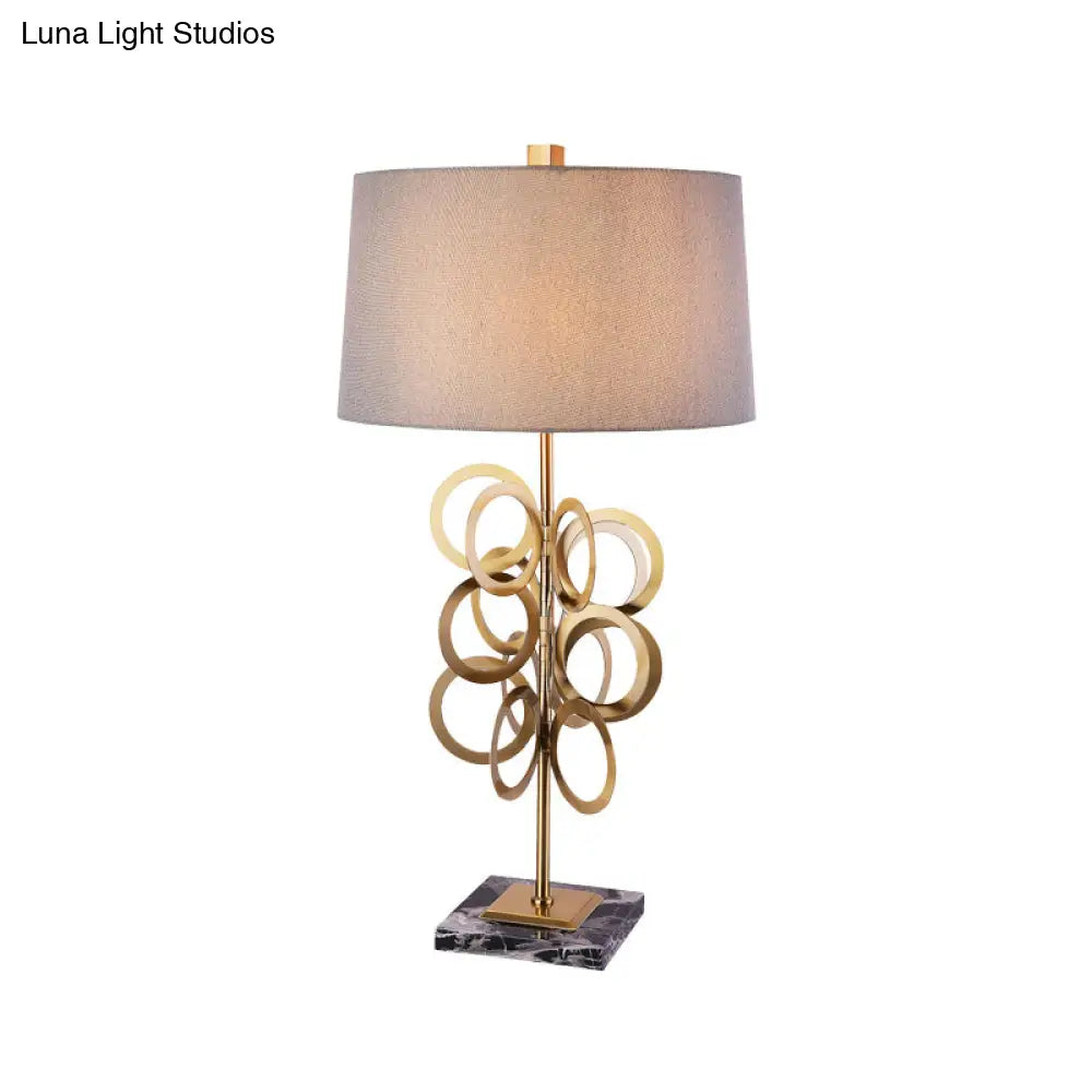 Brass Study Lamp with Round Tradition Metal Base, White Fabric Shade - 1 Bulb Task Lighting