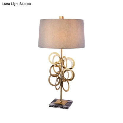 Brass Study Lamp with Round Tradition Metal Base, White Fabric Shade - 1 Bulb Task Lighting