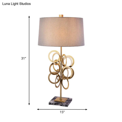 Brass Study Lamp with Round Tradition Metal Base, White Fabric Shade - 1 Bulb Task Lighting
