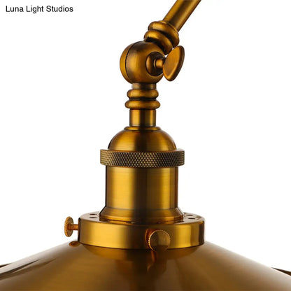 Brass Swing Arm Wall Lamp with Flared Shade - Industrial Style Metal Light