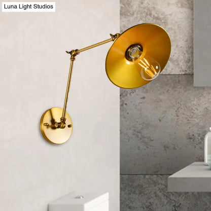 Brass Swing Arm Wall Lamp with Flared Shade - Industrial Style Metal Light
