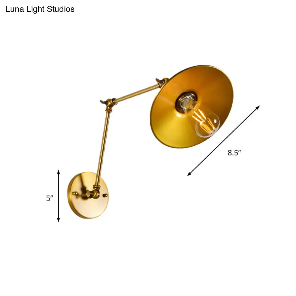 Brass Swing Arm Wall Lamp with Flared Shade - Industrial Style Metal Light