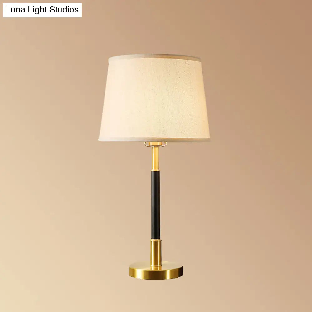 Brass Table Lamp - Traditional Tapered Drum Fabric - Nightstand Lighting for Living Room