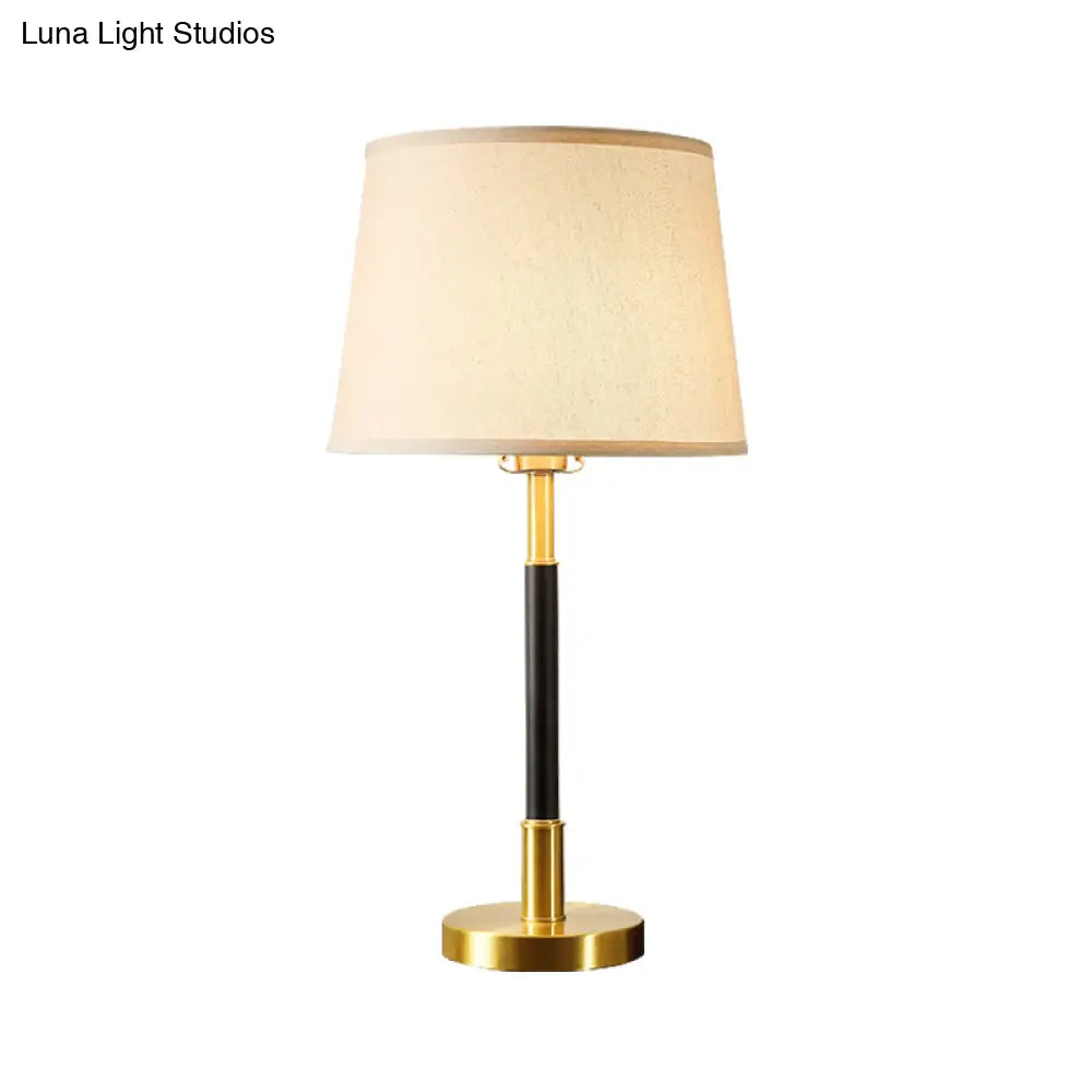 Brass Table Lamp - Traditional Tapered Drum Fabric - Nightstand Lighting for Living Room