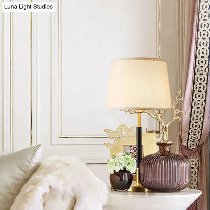 Brass Table Lamp - Traditional Tapered Drum Fabric - Nightstand Lighting for Living Room