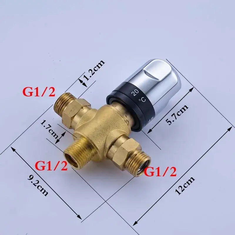 Brass thermostatic shower mixer valve with chrome temperature control knob marked 20°c decorbites brass thermostatic