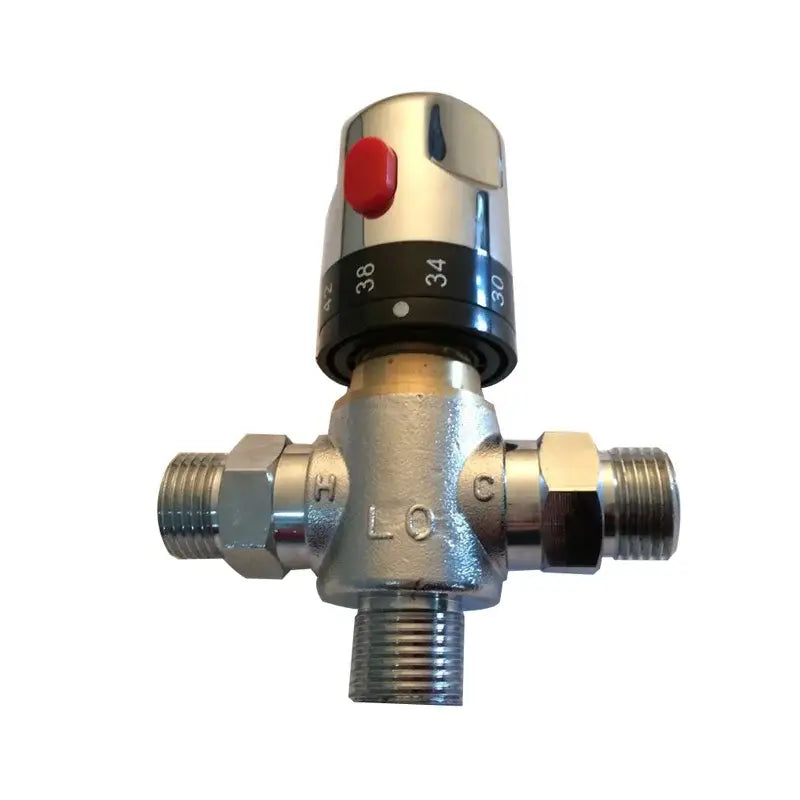 Chrome-finished decorbites brass thermostatic mixer valve with red dial and black celsius scale for brass thermostatic shower