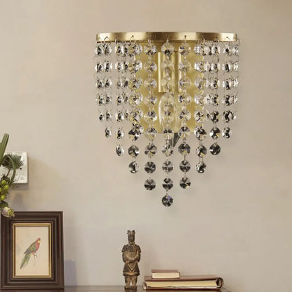 DecorBites™ Brass-Toned Tapered Wall Sconce with Crystal Chain - Minimalist 1-Light Mounted Fixture
