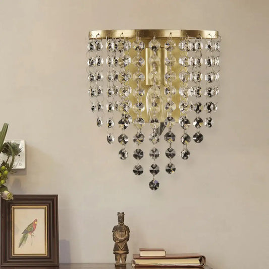DecorBites™ Brass-Toned Tapered Wall Sconce with Crystal Chain - Minimalist 1-Light Mounted Fixture