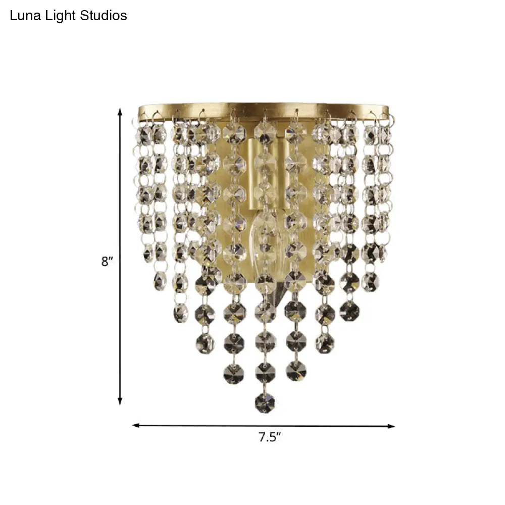 DecorBites™ Brass-Toned Tapered Wall Sconce with Crystal Chain - Minimalist 1-Light Mounted Fixture
