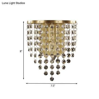 DecorBites™ Brass-Toned Tapered Wall Sconce with Crystal Chain - Minimalist 1-Light Mounted Fixture
