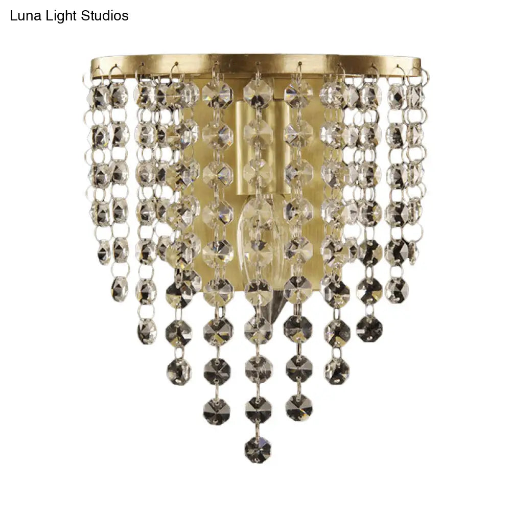 DecorBites™ Brass-Toned Tapered Wall Sconce with Crystal Chain - Minimalist 1-Light Mounted Fixture