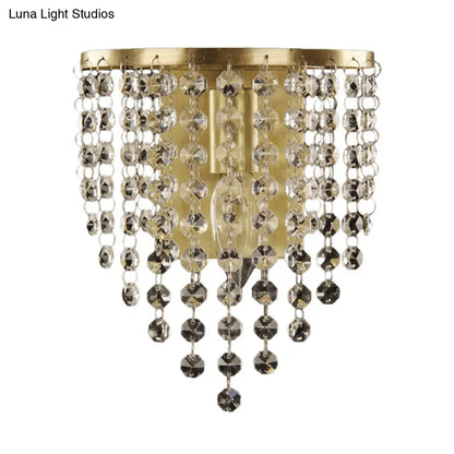 DecorBites™ Brass-Toned Tapered Wall Sconce with Crystal Chain - Minimalist 1-Light Mounted Fixture