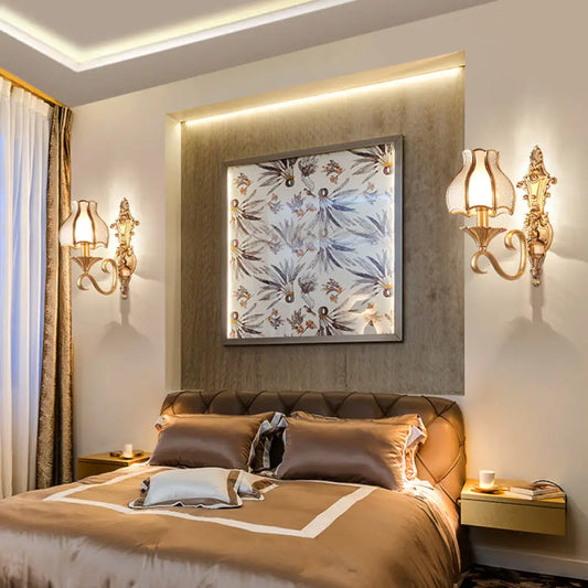 Brass Wall Lamp with Beveled Glass Flared Shade - Simplicity Corridor Light Fixture