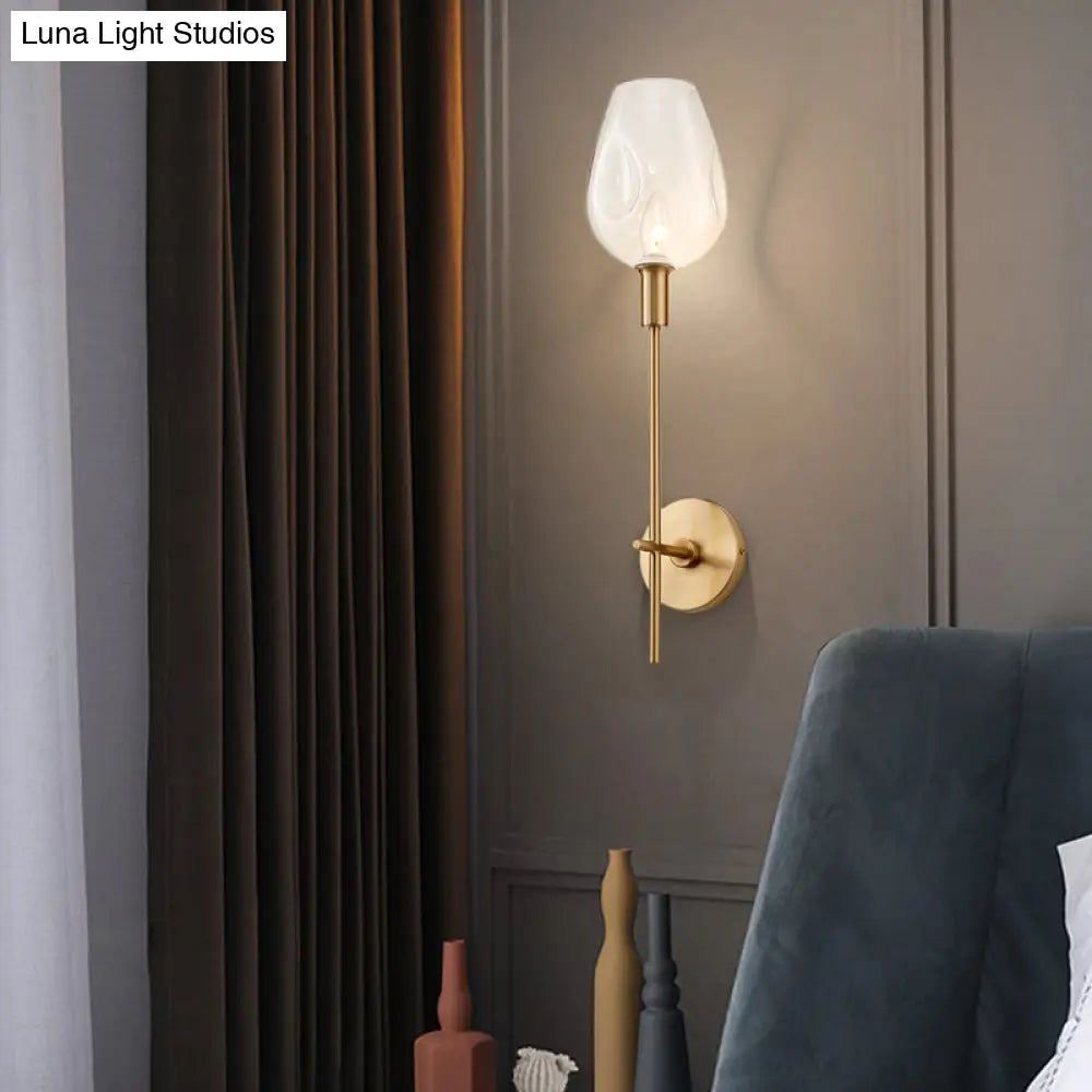 DecorBites™ DecorBites™ Brass Wall Lamp with Clear Wine Glass Shade & Modern Pencil Arm Design