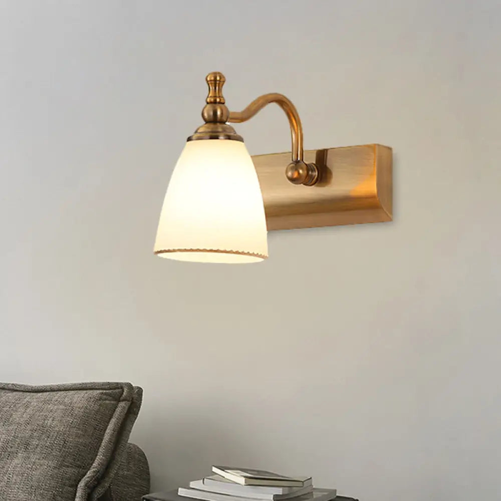 Brass Wall Mount Lamp - Cottage Bell Shape Frosted Glass Vanity Light Fixture with 1/2-Bulb
