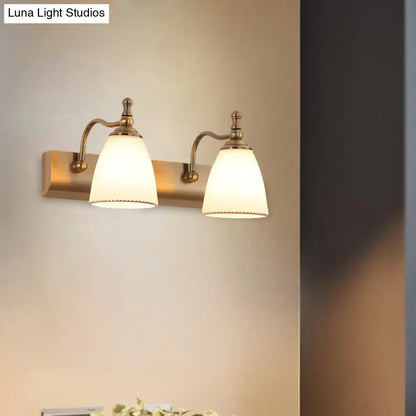 Brass Wall Mount Lamp - Cottage Bell Shape Frosted Glass Vanity Light Fixture with 1/2-Bulb