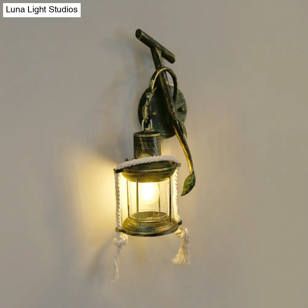 Brass Wall Mount Metallic Kerosene Sconce with Leaf Design - 1 Light Wall Light for Warehouse