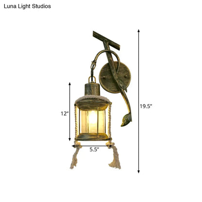 Brass Wall Mount Metallic Kerosene Sconce with Leaf Design - 1 Light Wall Light for Warehouse