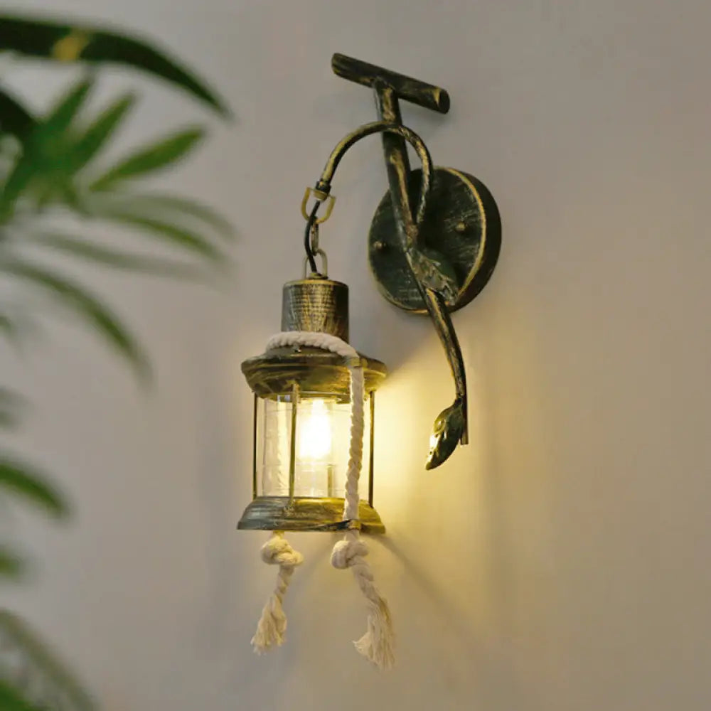 Brass Wall Mount Metallic Kerosene Sconce with Leaf Design - 1 Light Wall Light for Warehouse