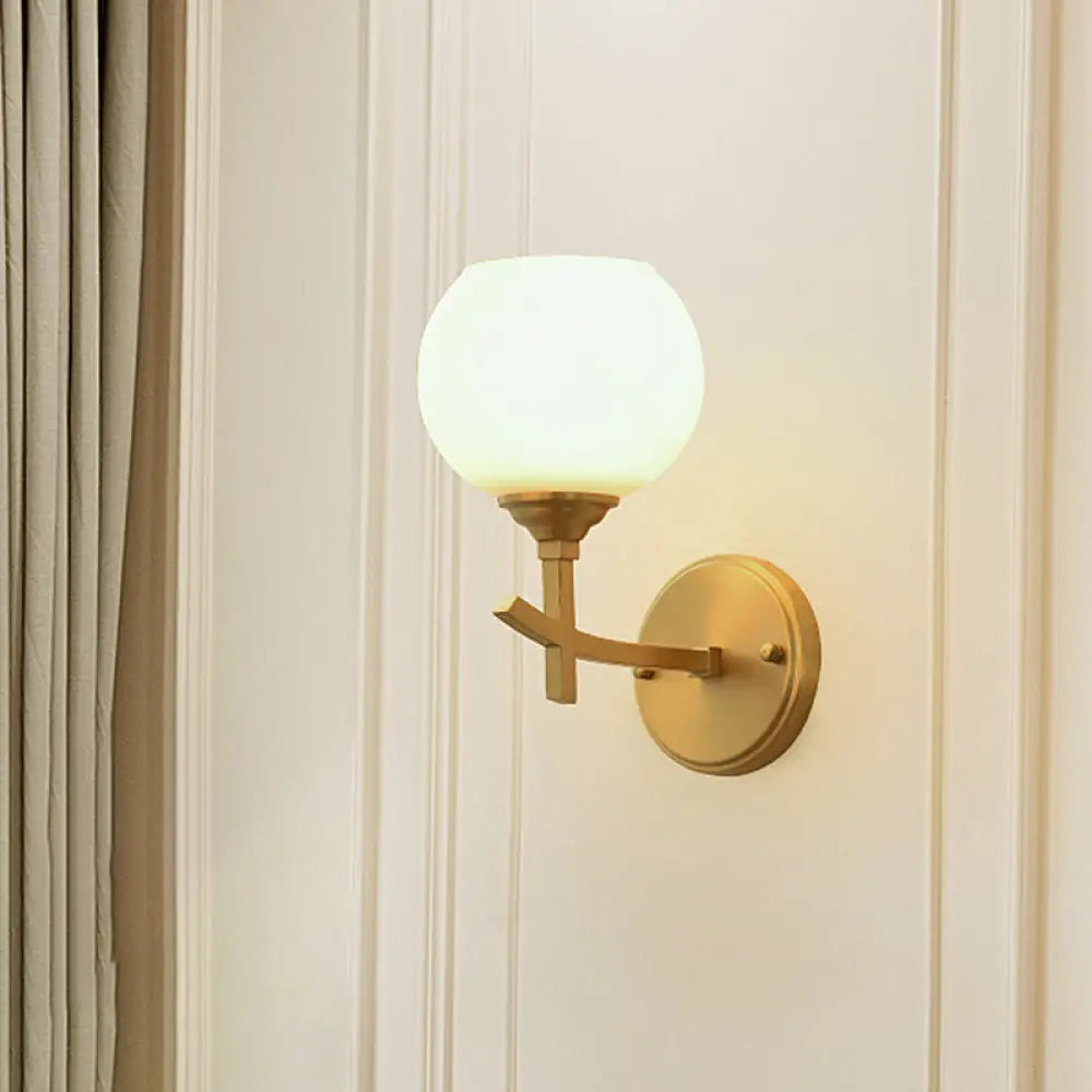 DecorBites™ Brass Wall Mounted Armed Sconce Light with Opal Glass Shade - Modern Metal Lamp
