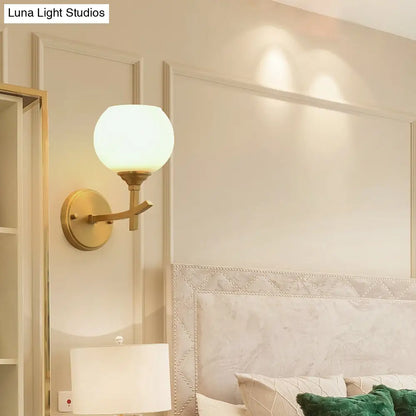DecorBites™ Brass Wall Mounted Armed Sconce Light with Opal Glass Shade - Modern Metal Lamp
