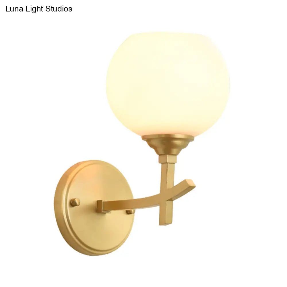 DecorBites™ Brass Wall Mounted Armed Sconce Light with Opal Glass Shade - Modern Metal Lamp