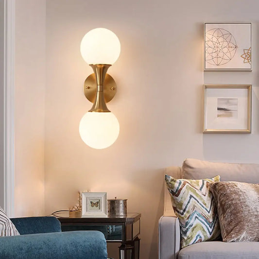 DecorBites™ DecorBites™ Brass Wall Mounted Bathroom Vanity Light with Orb Milky Glass Shade - Modernist Design, Set of 2 Bulbs