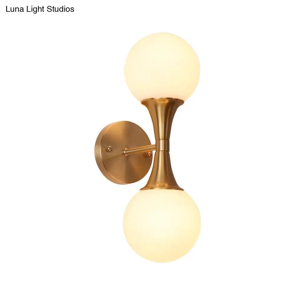 DecorBites™ DecorBites™ Brass Wall Mounted Bathroom Vanity Light with Orb Milky Glass Shade - Modernist Design, Set of 2 Bulbs