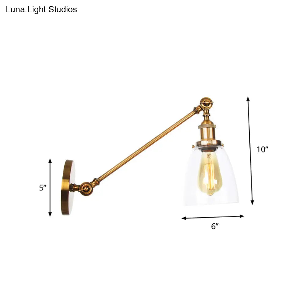 DecorBites™ Brass Wall Mounted Clear Glass Sconce Light with Rotating Single-Bulb Saucer/Cone Design & Straight Arm