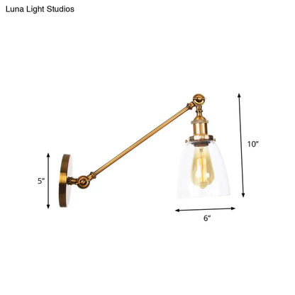 DecorBites™ Brass Wall Mounted Clear Glass Sconce Light with Rotating Single-Bulb Saucer/Cone Design & Straight Arm