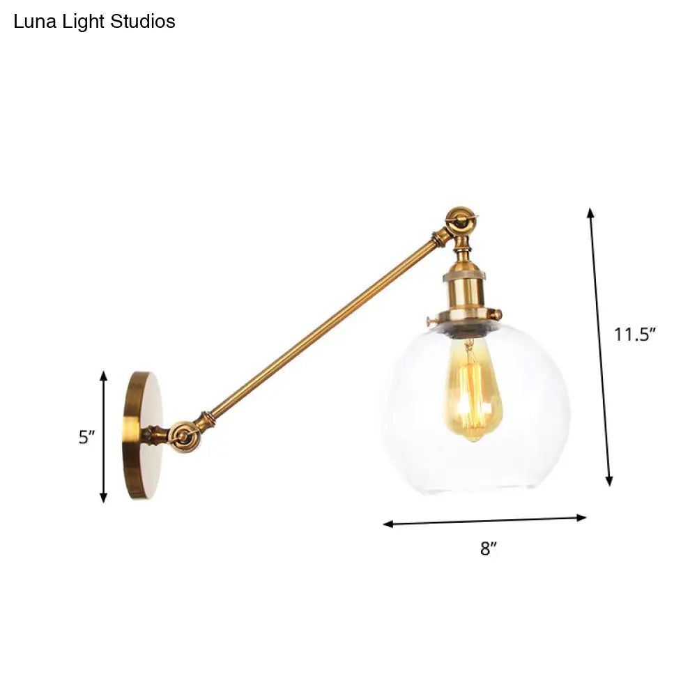 DecorBites™ Brass Wall Mounted Clear Glass Sconce Light with Rotating Single-Bulb Saucer/Cone Design & Straight Arm
