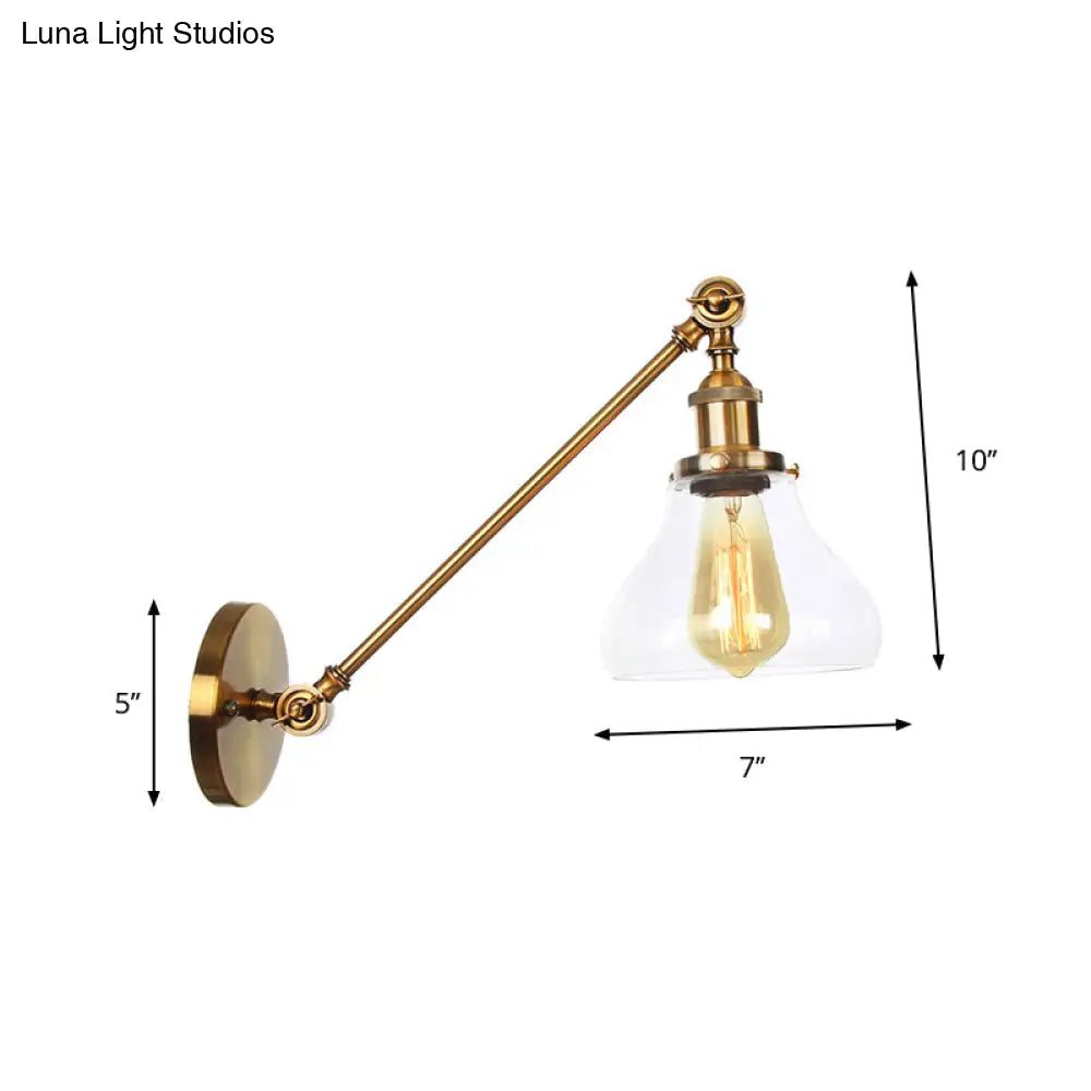 DecorBites™ Brass Wall Mounted Clear Glass Sconce Light with Rotating Single-Bulb Saucer/Cone Design & Straight Arm