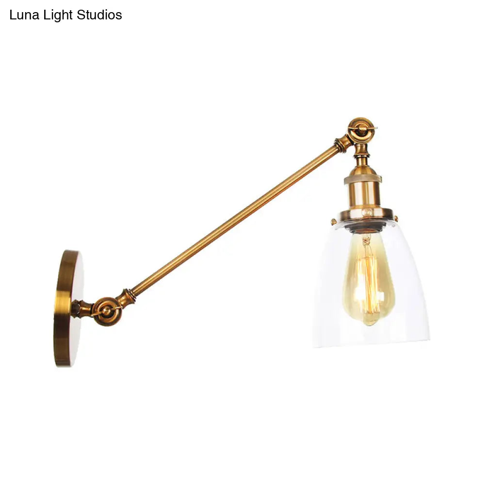 DecorBites™ Brass Wall Mounted Clear Glass Sconce Light with Rotating Single-Bulb Saucer/Cone Design & Straight Arm