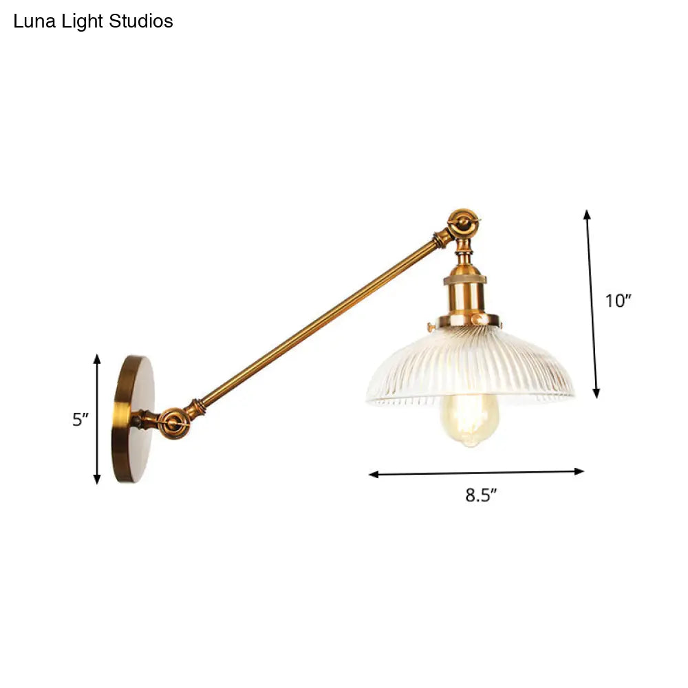 DecorBites™ Brass Wall Mounted Clear Glass Sconce Light with Rotating Single-Bulb Saucer/Cone Design & Straight Arm